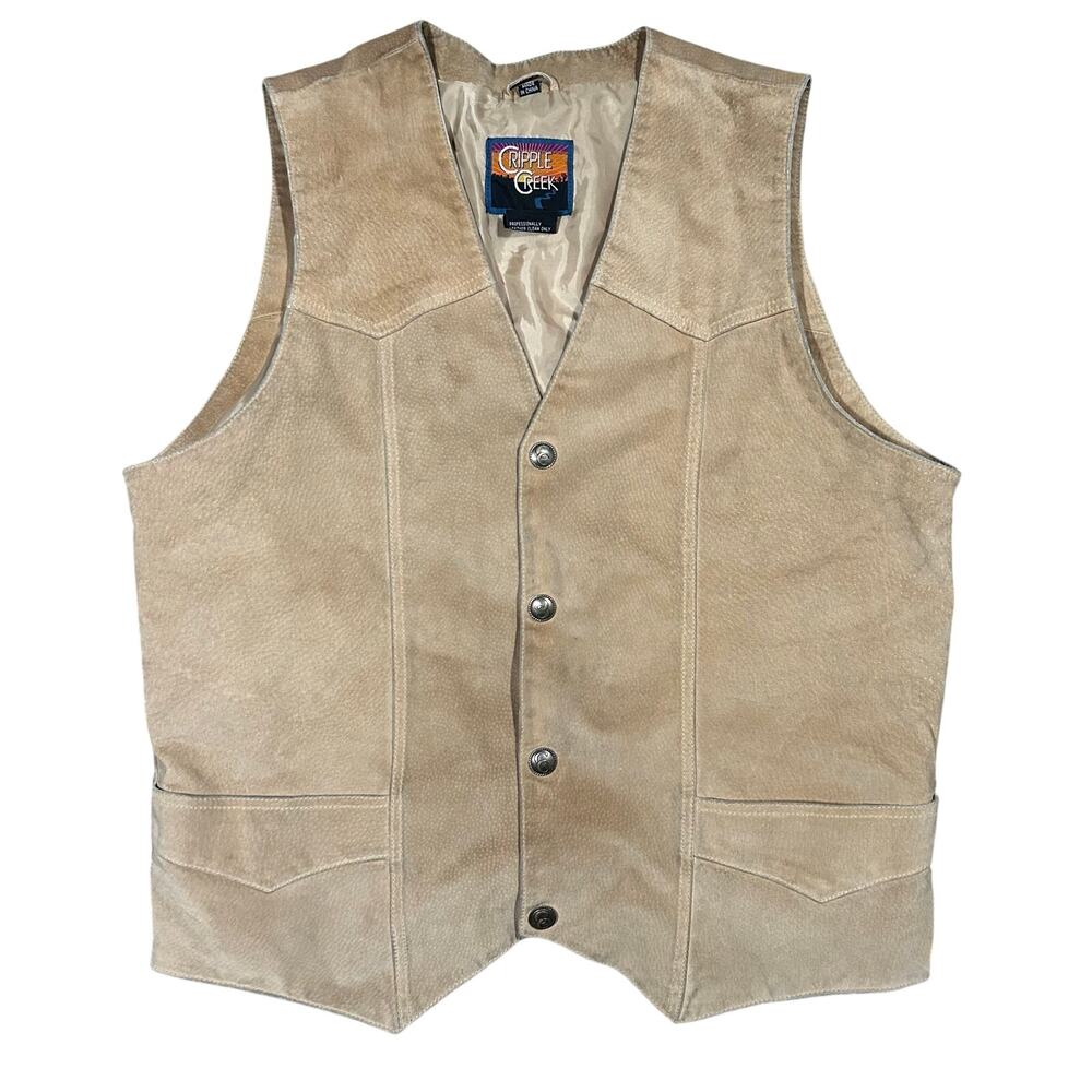 Vintage Cripple Creek Suede Leather Vest Men’s Large Cowboy Western Tan Rodeo